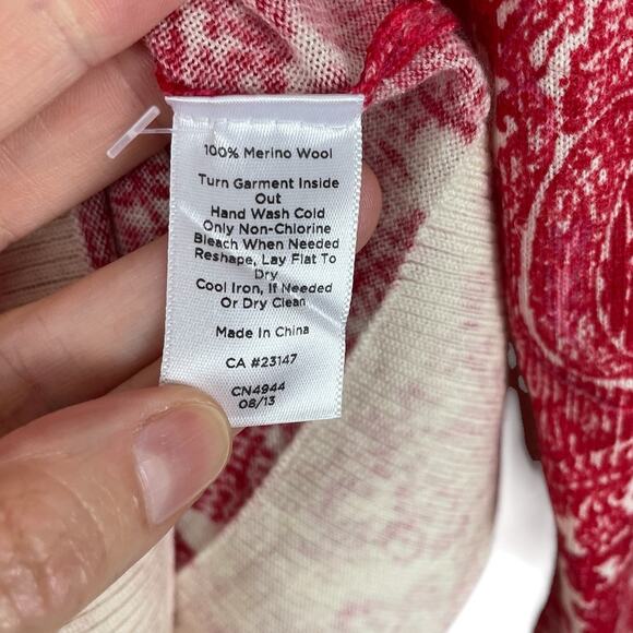 Talbots Merino Wool Button Front Cardigan Sweater Medallion Floral Red Sz MP - Picture 11 of 11